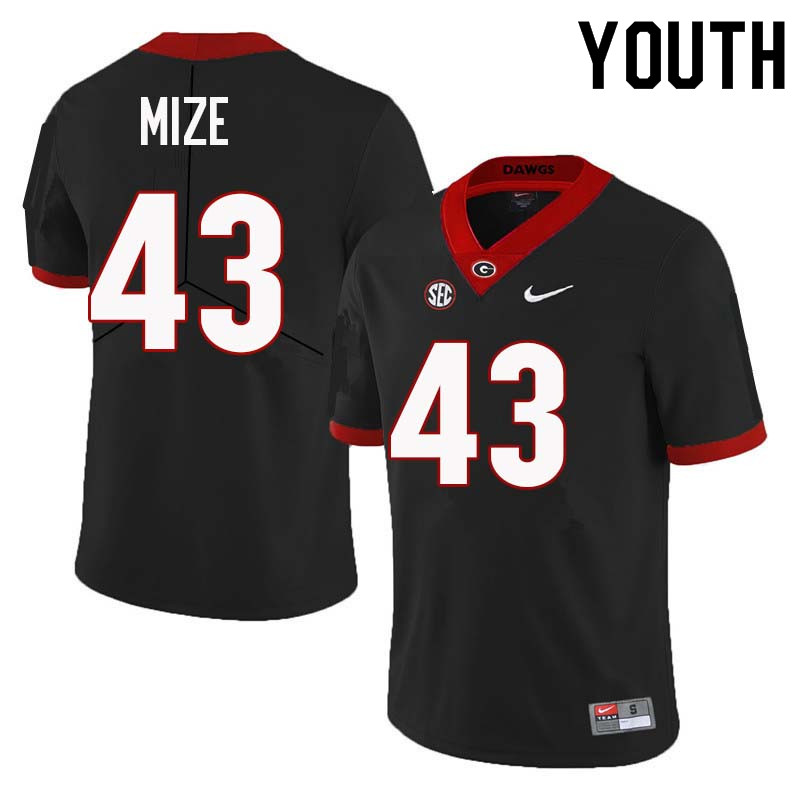 Georgia Bulldogs Youth Isaac Mize #43 Black Stitched College UGA Football Jersey 23MT010PH